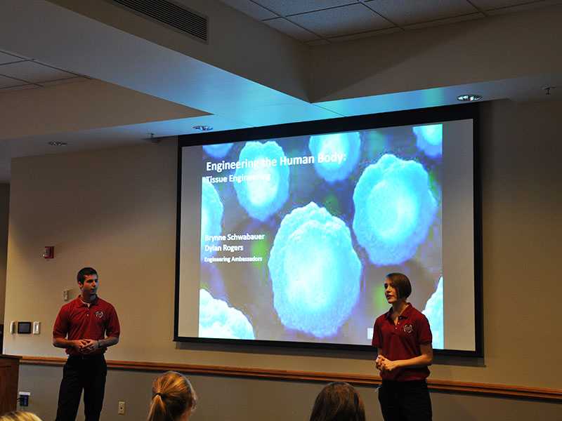 Ambassadors in Action: 2 Ambassadors giving a presentation on Engineering the Human Body: Tissue Engineering
