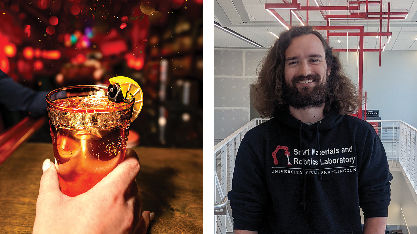 Joseph Flodman, a UNL computer engineering major, with his invention SipBuddy