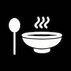 black graphic with a spoon and bowl of soup