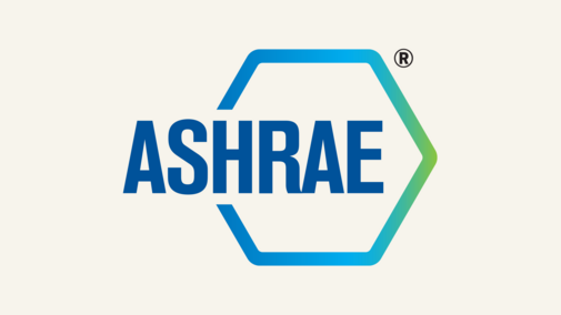 ASHRAE logo with a blue and green hexagonal outline on a light background.
