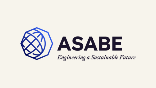 ASABE logo with blue geometric globe and tagline "Engineering a Sustainable Future."
