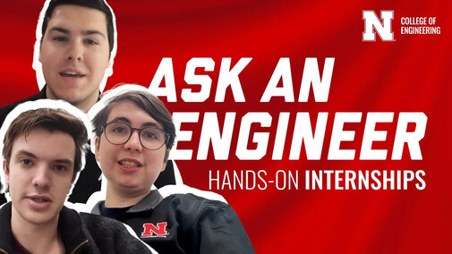 Red banner with "Ask an Engineer: Hands-On Internships" text and college logo in the top right.