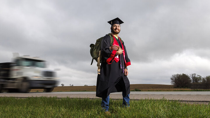 Rodrigo Venegas, a retired Marine and construction management major, is from from Grand Island and will graduate May 14. He organized the 2020 ruck march.