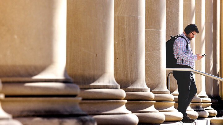A student exits Louise Pound Hall. Feb. 17, 2026.