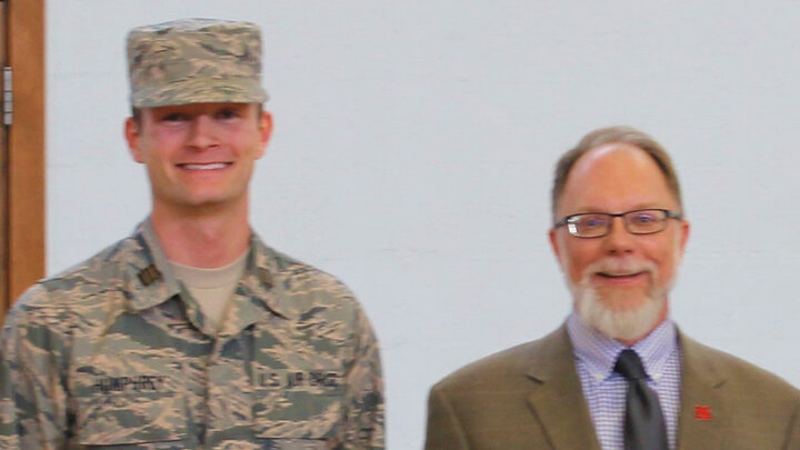 Justin Humphrey (left), a senior civil and environmental engineering major and a cadet in the University of Nebraska-Lincoln Air Force ROTC, has been chosen to receive the SAME ROTC Award of Merit. 