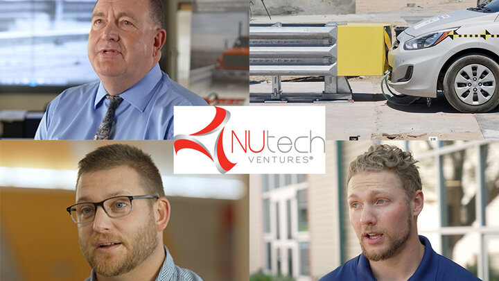 Among the award winners at the 2021 NUtech Ventures Innovator Awards event were (clockwise from top left), Ron Faller, the Midwest Roadside Safety Facility, Jackson Stansell and Eric Markvicka.