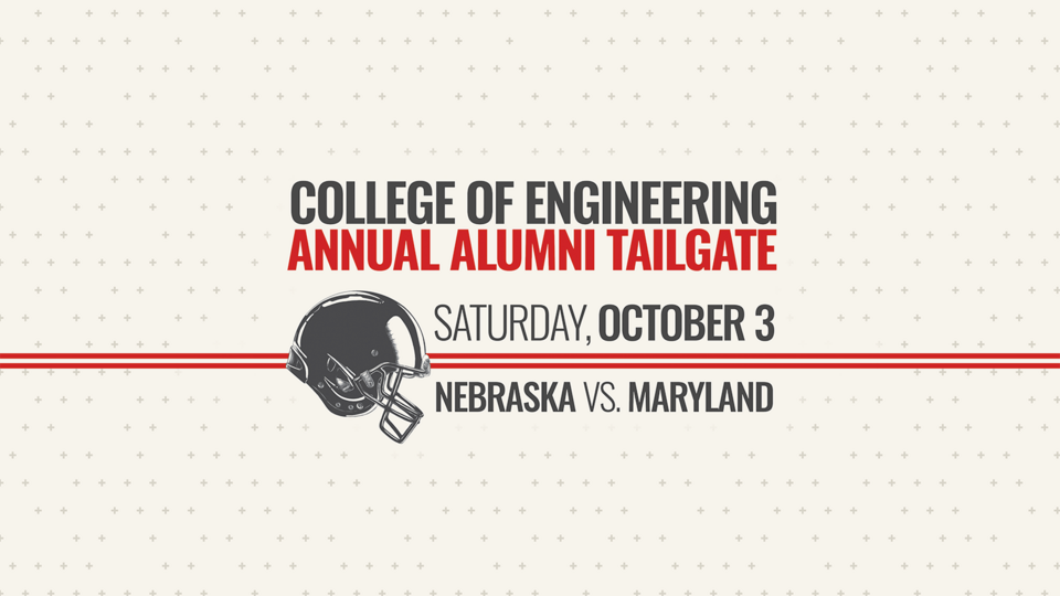 College of Engineering alumni tailgate announcement with football helmet graphic.