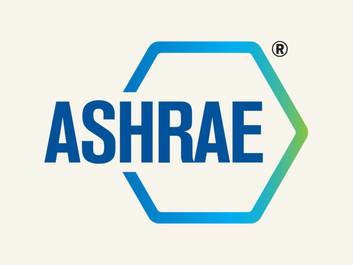 ASHRAE logo with a blue and green hexagonal outline on a light background.