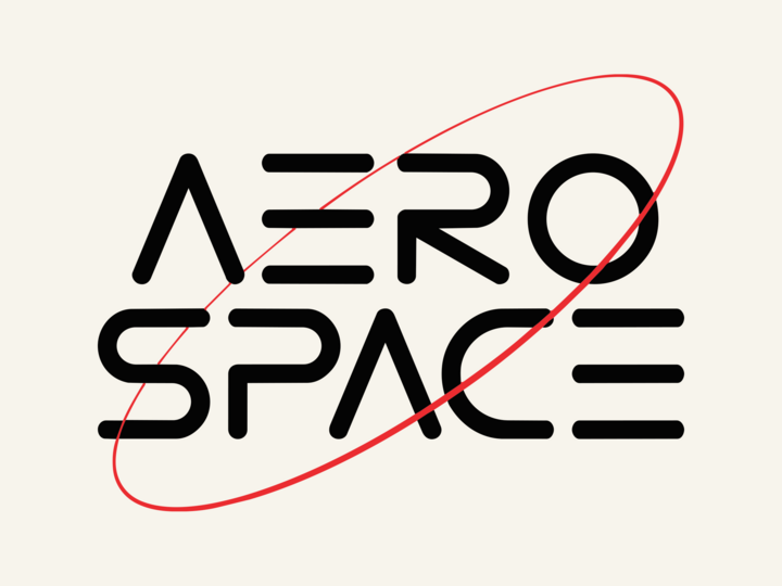 A bold black "Aerospace" logo with a red elliptical orbit design on a cream background.