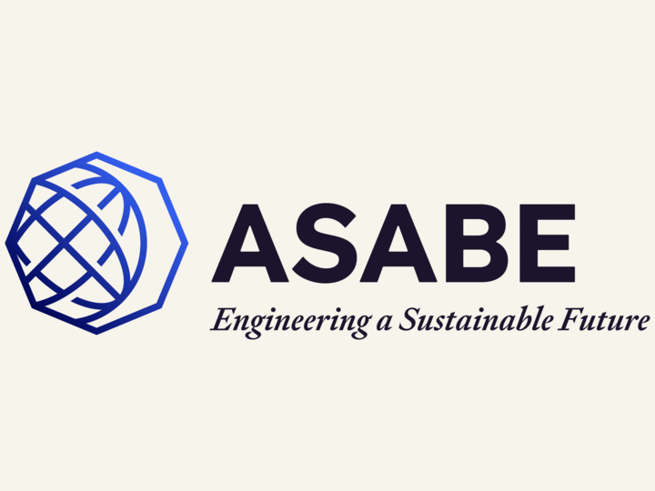 ASABE logo with blue geometric globe and tagline "Engineering a Sustainable Future."