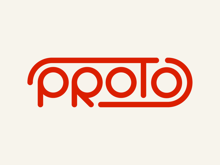 Red "proto" logo with rounded letters and smooth lines on an off-white background.