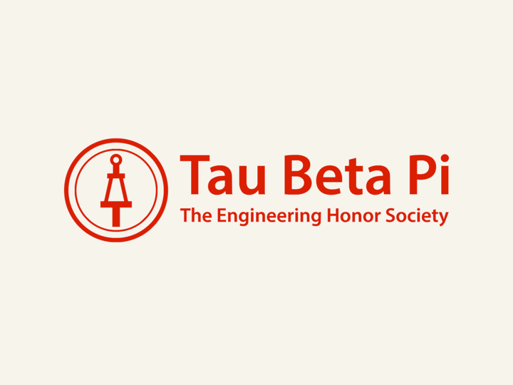 Tau Beta Pi logo with red emblem and text on a beige background.