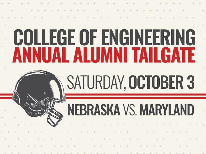 College of Engineering Alumni Tailgate event details with a football helmet graphic.