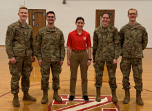 Three College of Engineering students and Air Force ROTC program members Luke Landkamer (far left), Shelby Stevens (center), and Eddie Morrissette (far right) were among the UNL students who earned Air Force You Can Fly scholarships.