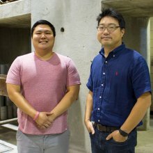 David Gee (left), a civil engineering graduate student, and Chungwook Sim, assistant professor of civil engineering. 