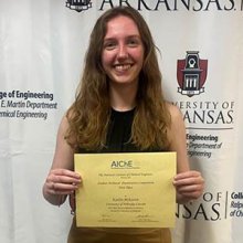 Kaitlin McKenzie, a senior chemical engineering major, earned the first-place award for Technical Presentation at the (AIChE) regional meeting April 6 in Fayetteville, Arkansas. 
