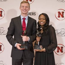 Drew Wiseman (left), a sprinter/hurdler and electrical and computer engineering major, and Tierra Williams, a triple jumper, were chosen Nebraska's Male and Female Student-Athlete of the Year Award winners, respectively.