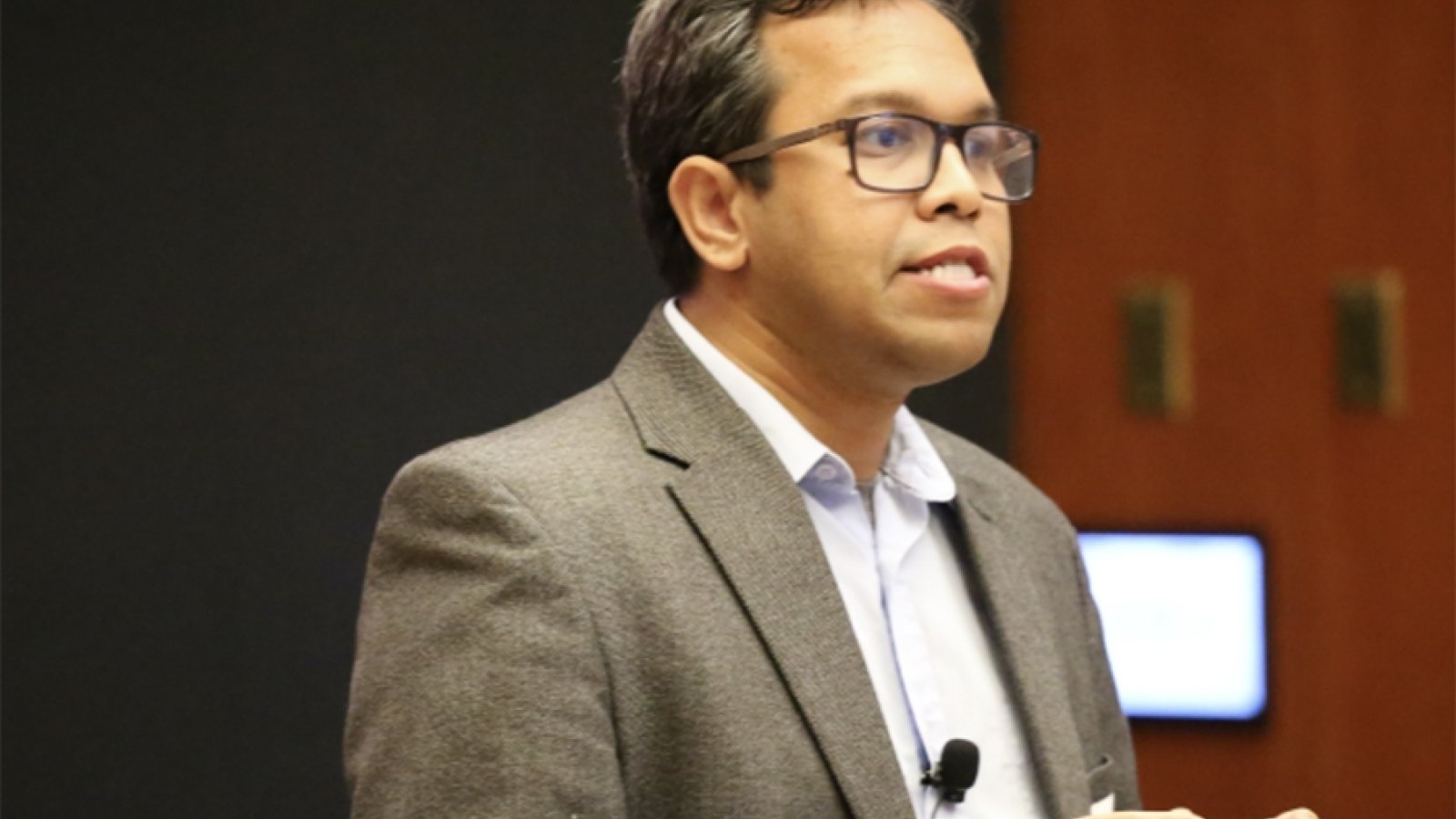 Nirupam Aich, McNeel Associate Professor of civil and environmental engineering, won the 2024 Faculty Research and Creative Activity Slam. (Photo by Nick Kumpula/Research and Innovation)