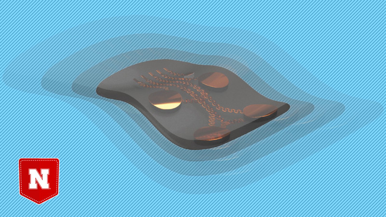 A rendering of a stretchable ultrasound device designed by Husker engineers. (Adapted from a figure in Advanced Functional Materials)