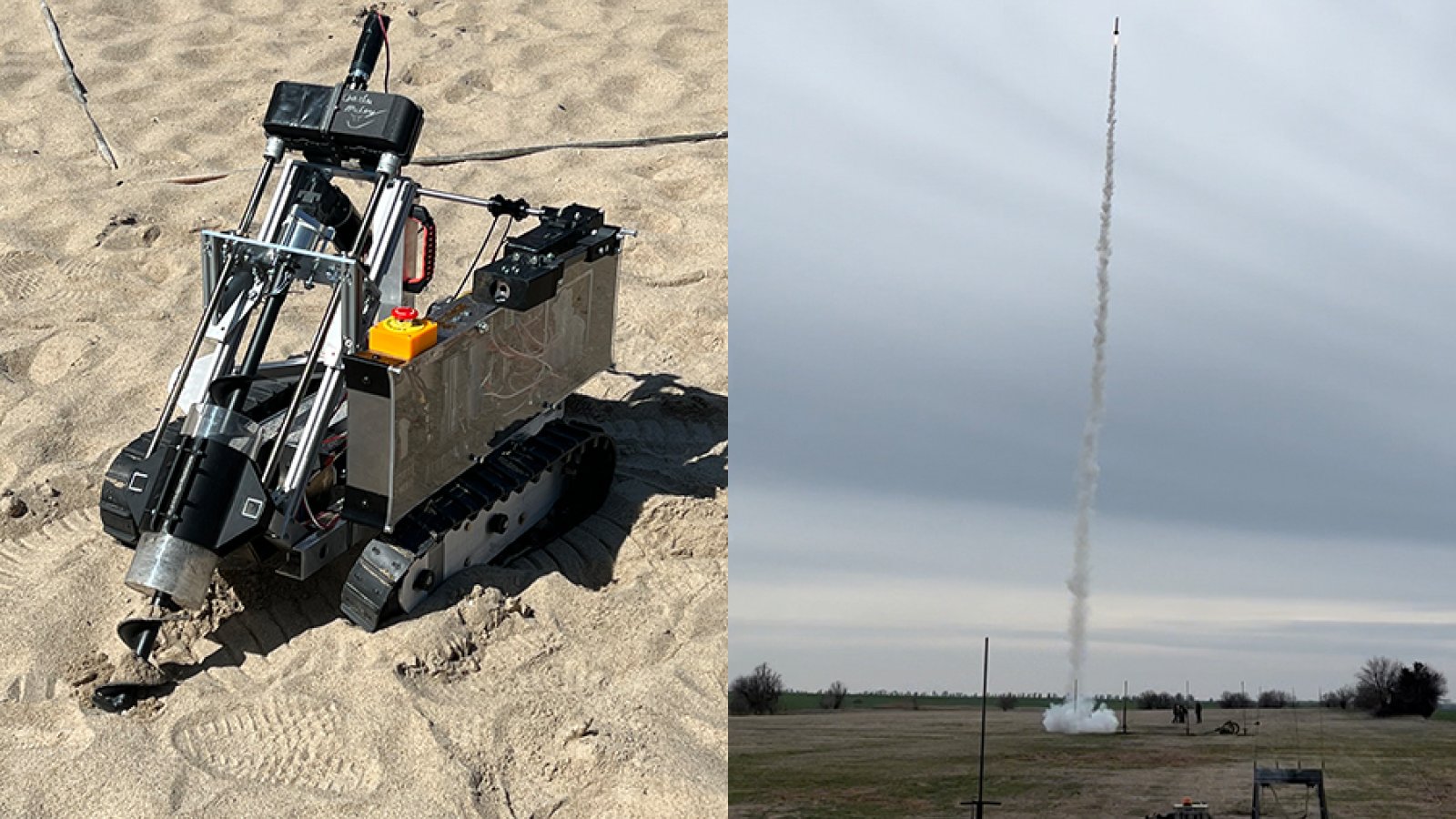 The College of Engineering's Aerospace Club includes teams competing in the NASA Robotic Mining Challenge (left) and a Rocketry team heading to the Spaceport America Cup.
