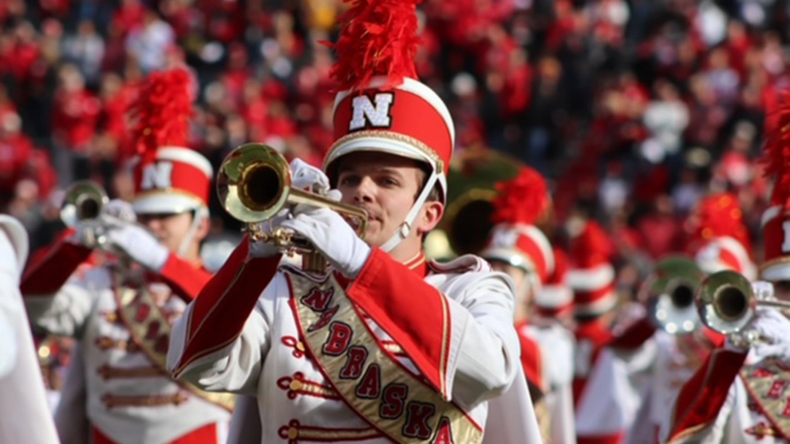 Simon Thengvall, a senior in mechanical engineering, plays trumpet in the Cornhusker Marching Band.